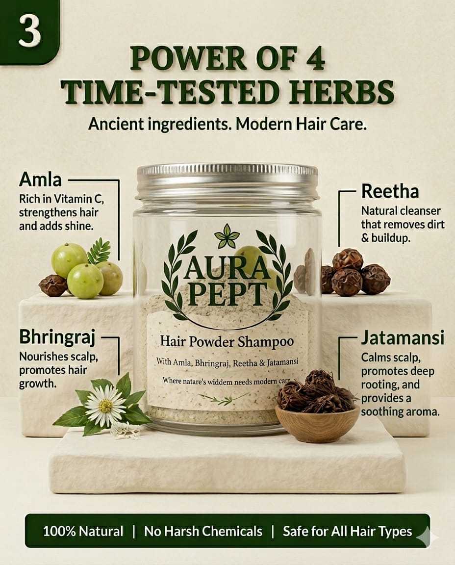 Aura Pept Herbal Hair Cleansing Powder Shampoo with - Aura Pept