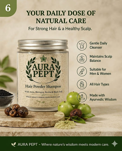 Aura Pept Herbal Hair Cleansing Powder Shampoo with - Aura Pept