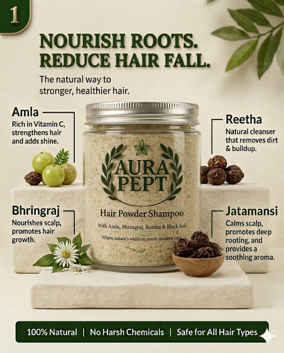 Aura Pept Herbal Hair Cleansing Powder Shampoo with - Aura Pept