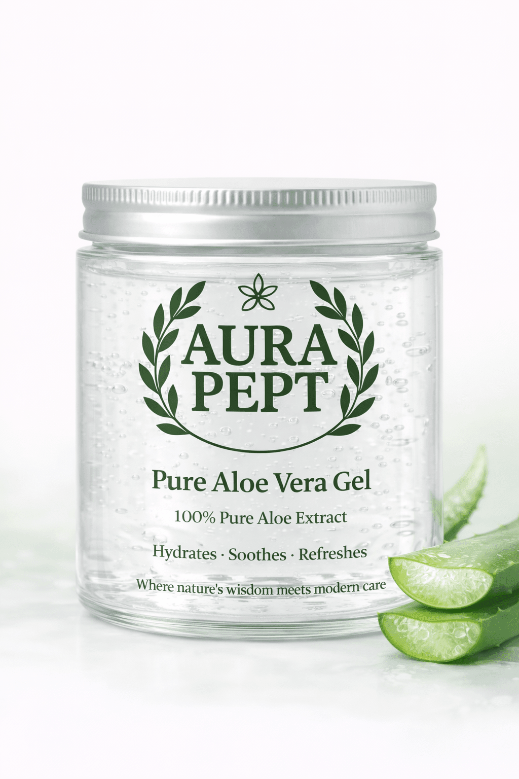 Aura Pept Pure Aloe Vera Gel - Natural Skincare Solution | Hydrating Aloe Gel for Hair & Skin - Aura Pept