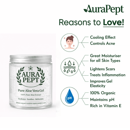 Aura Pept Pure Aloe Vera Gel - Natural Skincare Solution | Hydrating Aloe Gel for Hair & Skin - Aura Pept