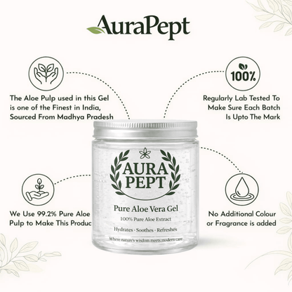 Aura Pept Pure Aloe Vera Gel - Natural Skincare Solution | Hydrating Aloe Gel for Hair & Skin - Aura Pept