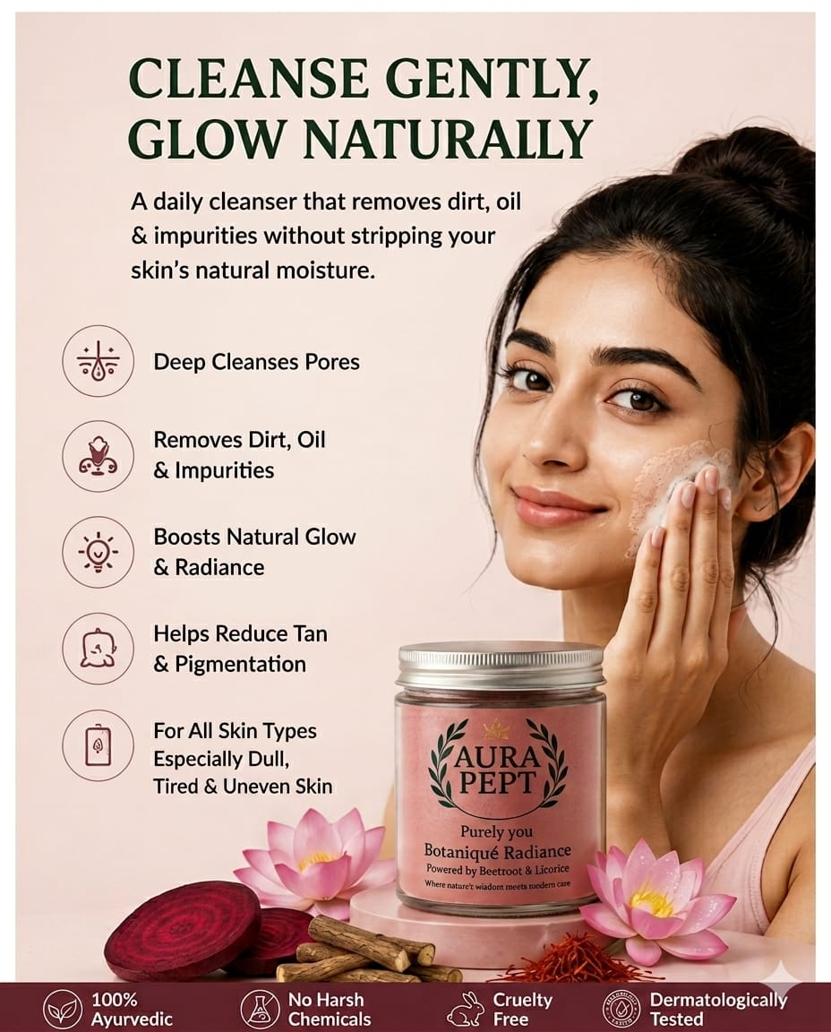 Botaniqué Radiance Beetroot Manjistha & Nagkesar Powder Face Wash | Herbal Glow - Aura Pept