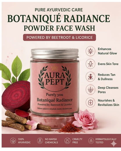 Botaniqué Radiance Beetroot Manjistha & Nagkesar Powder Face Wash | Herbal Glow - Aura Pept