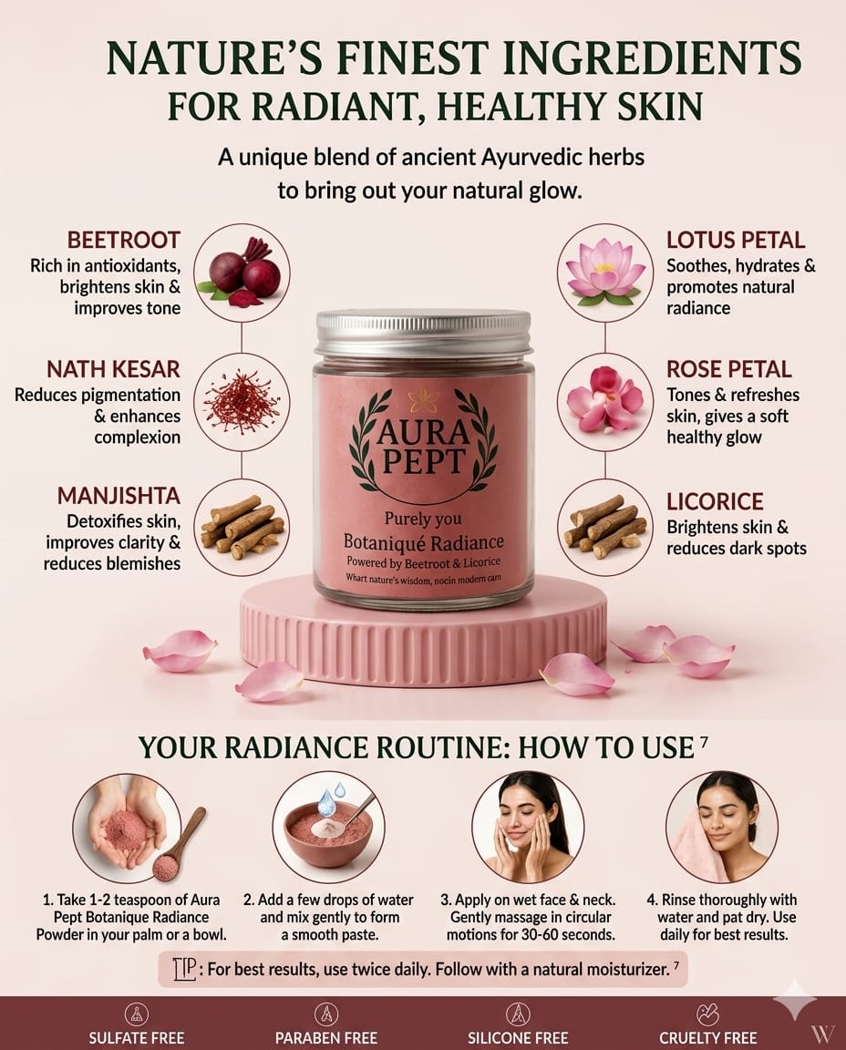 Botaniqué Radiance Beetroot Manjistha & Nagkesar Powder Face Wash | Herbal Glow - Aura Pept