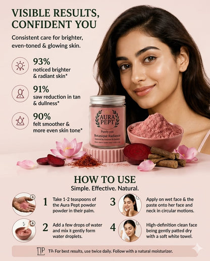 Botaniqué Radiance Beetroot Manjistha & Nagkesar Powder Face Wash | Herbal Glow - Aura Pept